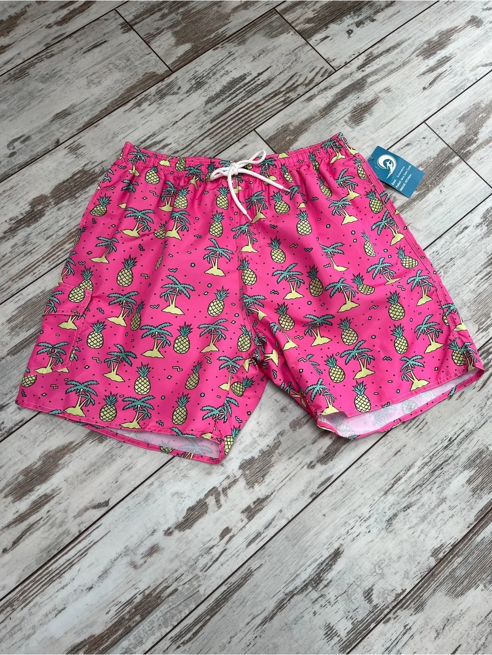 Scotamalone Mens XL Hot Pink Pineapple Palm Tree Swim Trunks Board Shorts NWT